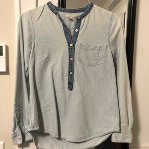 J. Crew two-tone chambray collarless top